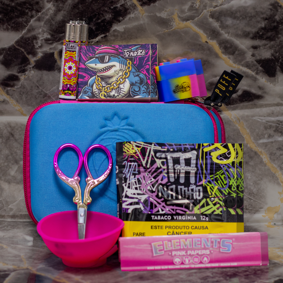 Kit Completo – Case Puff Expo Cannabis Brasil Azul Escura Com Rosa Pink Classica